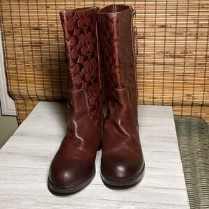 Womens Coach Sz 11 B Signature Leather Boots Valentine A7785 Rich Brown Color